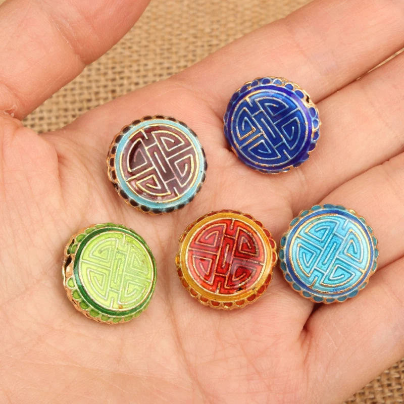 

Handmade Cloisonne Enamel Filigree Joyous Round Bead Accessories DIY Jewelry Making Findings Necklace Earrings Bracelets 5pcs/lo