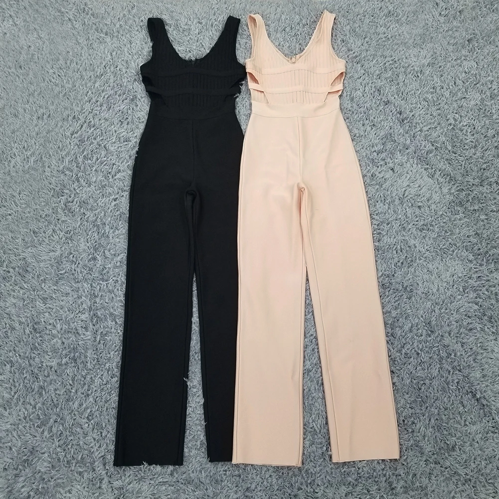 

Sexy deep V sleeveless jumpsuit trousers high waist jumpsuit stretch tight casual bandage Rompers sexy