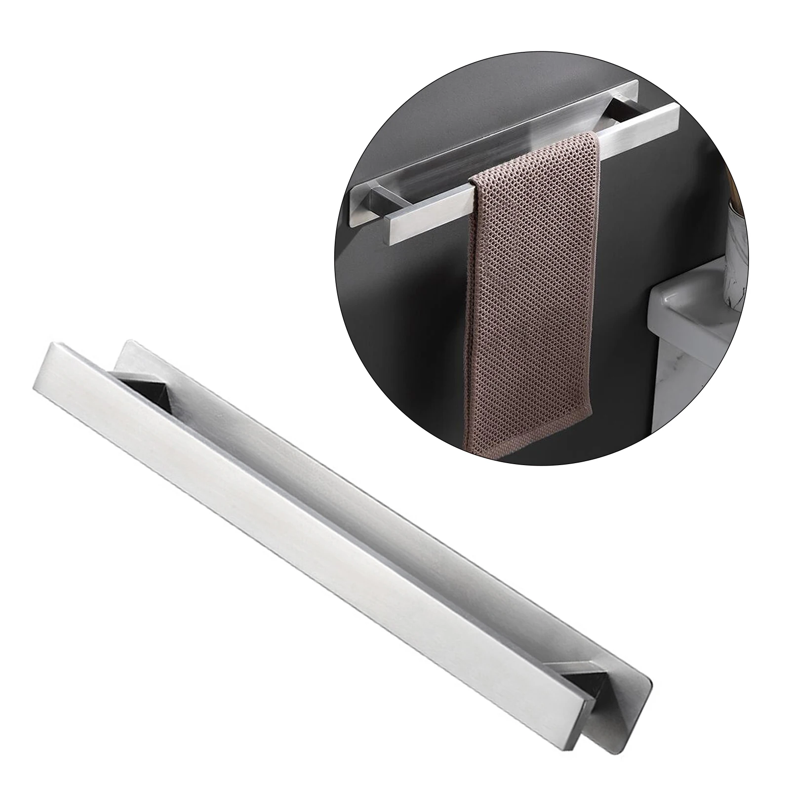 

40cm Stainless Steel Towel Rack Washcloth Facecloth Holder Self-Adhesive Bathroom Kitchen Supplies
