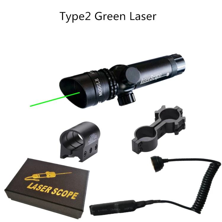 Type2 Green Laser Зеленый/красный точечный лазерный прицел набор тактическое оружие Регулируемый дистанционный переключатель давления винтовка прицел+ рейка крепление для ружья охоты - Цвет: Type2 Green Laser