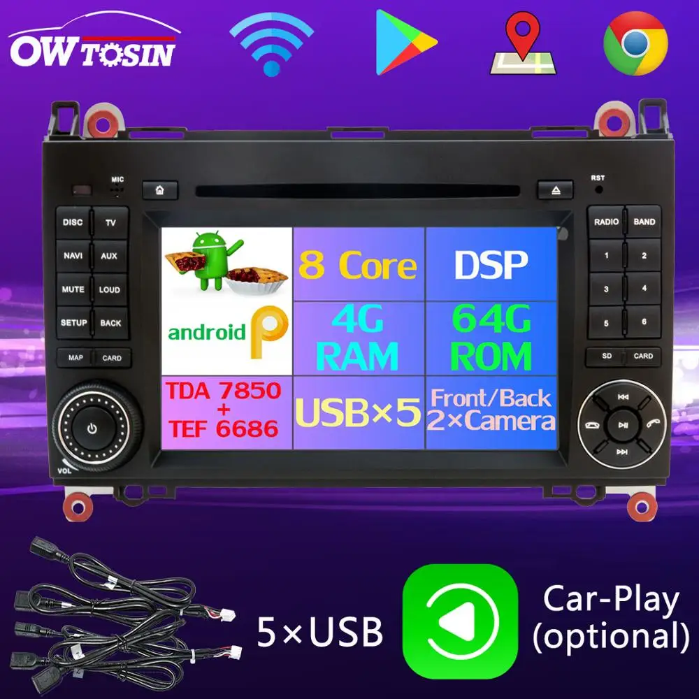 Мультимедийный проигрыватель для Mercedes Benz Sprinter W169 W245 W906 B200 Viano Vito W639 5 × USB Android 9 0 4 Гб