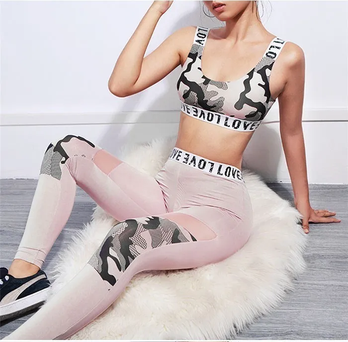 SNUGUG Camo Sportswear Woman Gym Sports Fitness Suit Female Dry Fit Sport Set Camouflage Tracksuit Workout Clothes Women