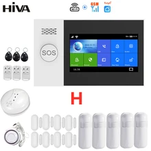 HIVA PG-107 Tuya Alarm System 4.3 Inch Screen WIFI GSM GPRS Burglar Home Security with PIR Motion Sensor & Fire Smoke Detector