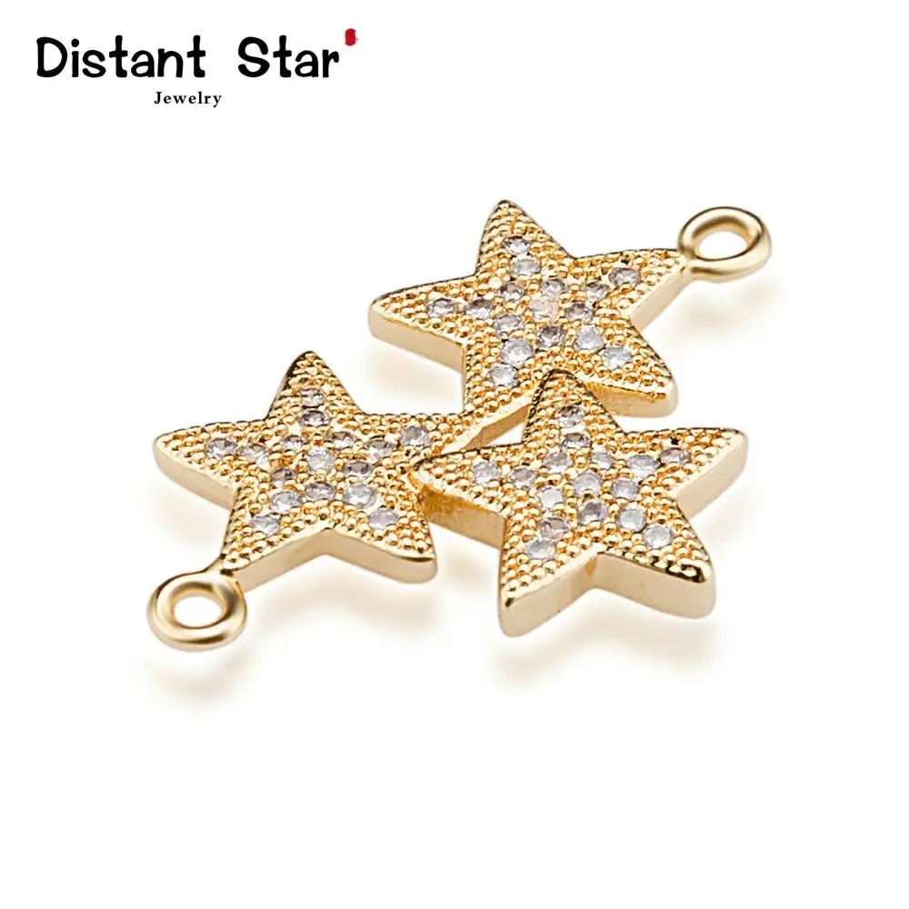 

3 stars exquisite micro pave cz copper long bracelet pendant necklace jewelry connector accessories diy jewelry bracelet making