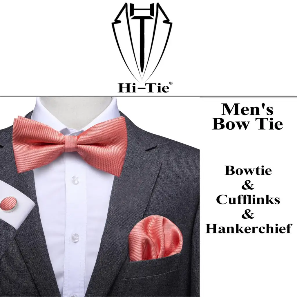 

Hi-Tie 100% Silk Mens Bow Tie Jacquard Bowtie Hankerchief Cufflinks Set Pink Red Burgundy Paisley Floral for Wedding Business