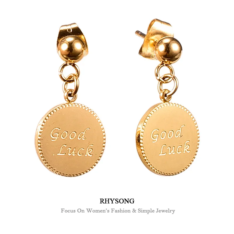 Висячие серьги Rhysong золотого цвета с надписью Good Luck круглые МЕДАЛИ для женщин