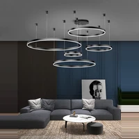 led postmodern aluminum black ring designer hanging lamps chandelier lighting lustre suspension luminaire lampen for foyer