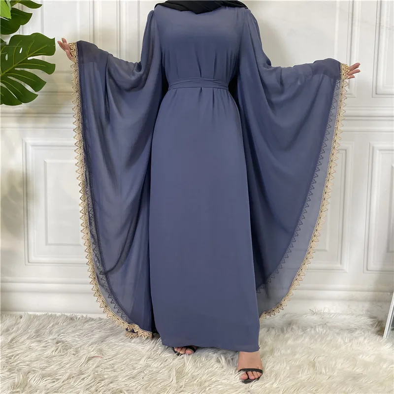 Wepbel Исламская одежда Рамадан хиджаб Djellaba платье мусульманское кружево сшивание абайя свободный шнуровка длинный рукав халат для женщин