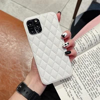 luxury lambskin soft leather grid phone case for iphone 13 12 11 pro mini x xr xs max 7p 8 plus candy color ultrathin cover