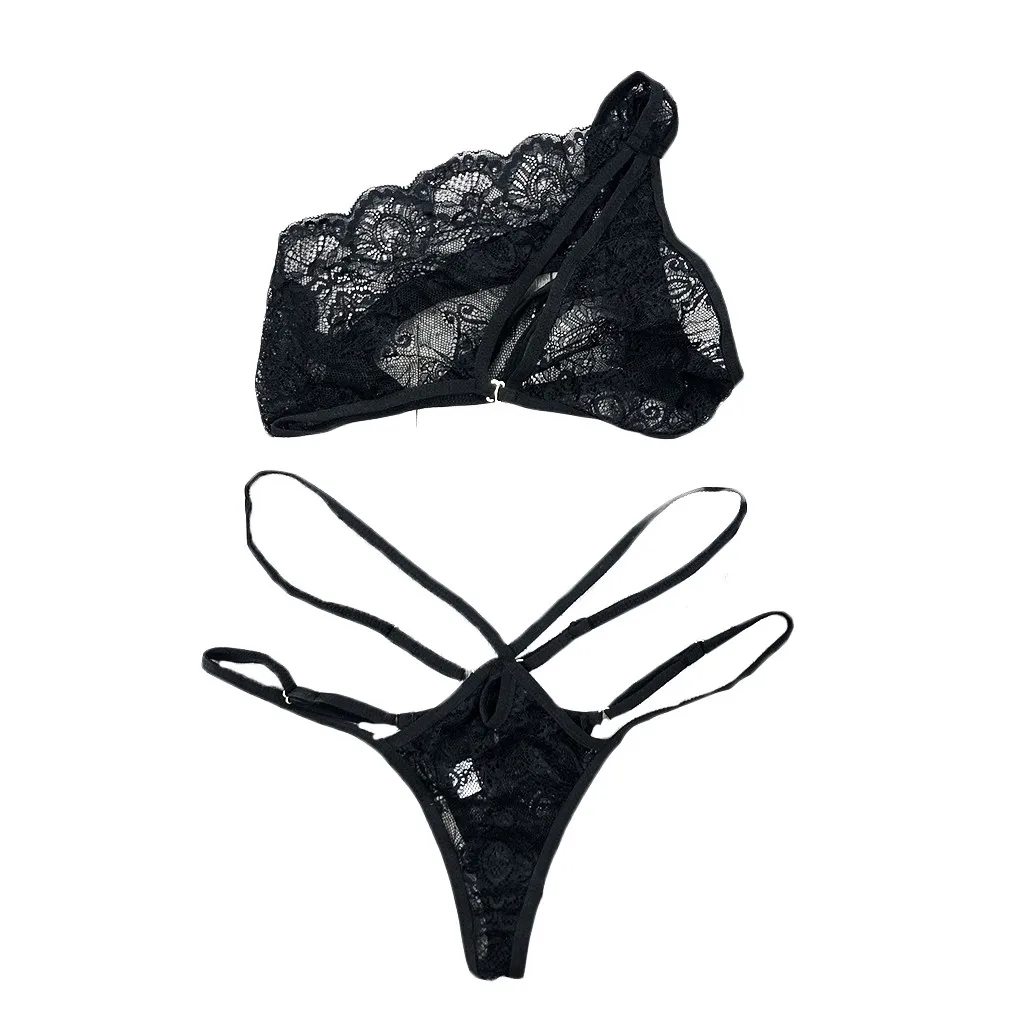 Women Sissy Lace Sexy Lingerie Straps Hollow Bra And Panty Bandage Set Babydoll Нижнее Белье Комплект Нижнего Белья