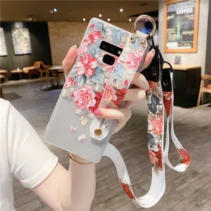 wrist strap phone case for samsung s20 fe 5g 4g s10 lite s9 s8 plus note 20 ultra 10 9 8 silicone lanyard retro flower cover free global shipping
