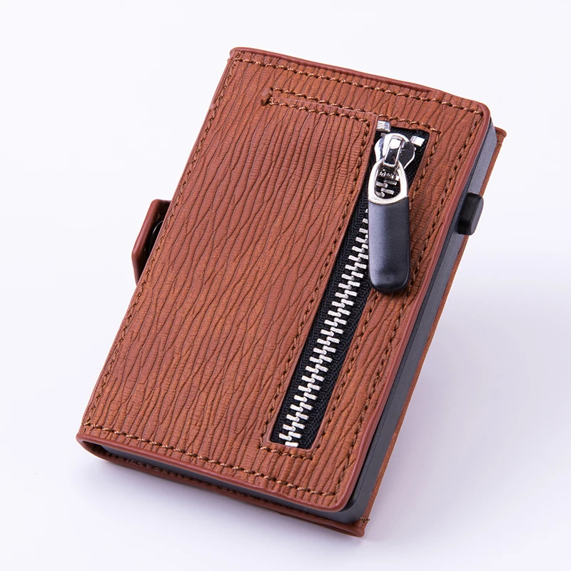 

Bycobecy 2021 Button RFID Credit Card Holder Hasp Single Box Smart Wallet Men Automatic ID Card Case Zipper Coin Purse