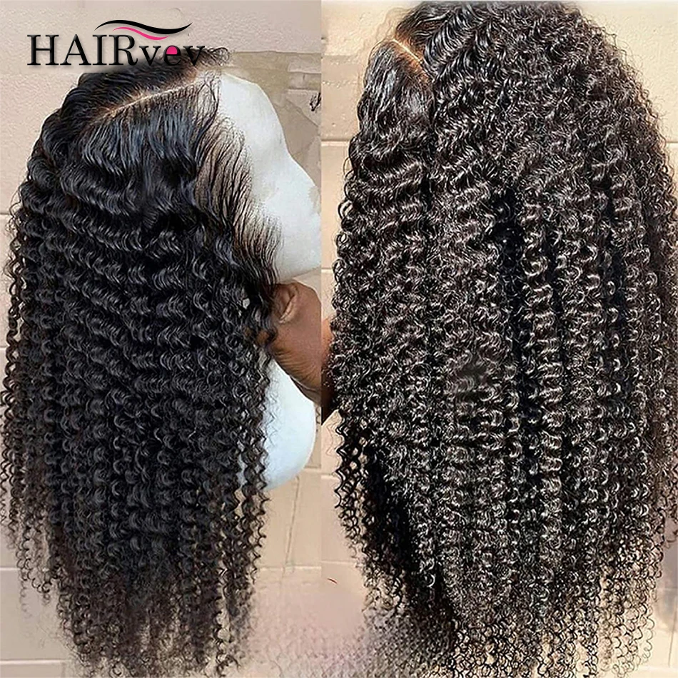 

Kinky Curly 4x4 Lace Closure Human Hair Wigs Natural Color 180% Density Brazilian Human Hair Wigs HD Lace Closure Wig Baby Hair