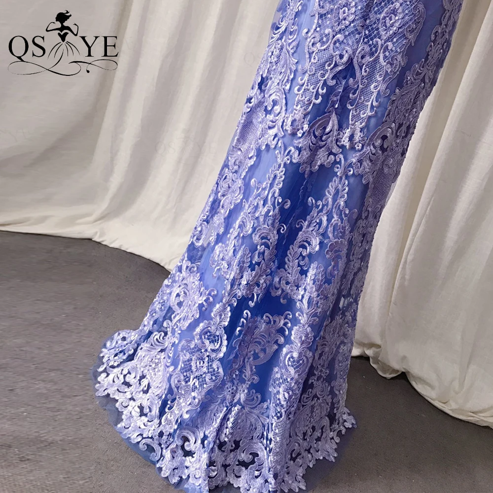 

QSYYE Lilace Mermaid Prom Dresses Floor Length Lace Evening Dress Fitted V Neck Party Gown Embroidery Lace