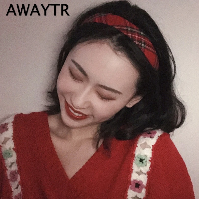 Женский обруч для волос в стиле ретро AWAYTR однотонный элегантный широкий клетку