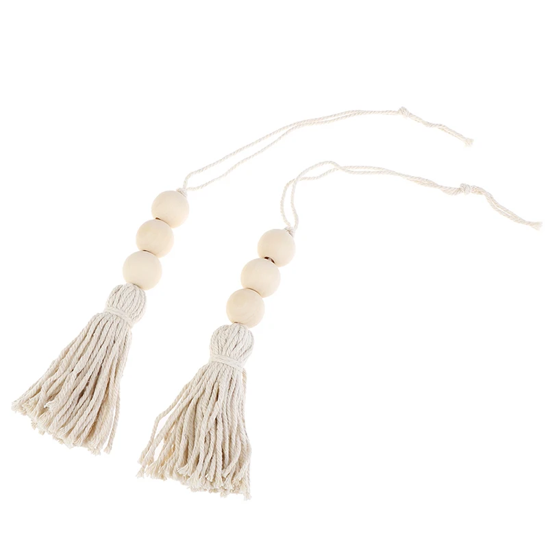 2Pcs Tassle Farmhouse Beads Natural Wood Bead Garland Kids Baby Nursery Room Decor Rustic Wedding Vase Ornament | Дом и сад