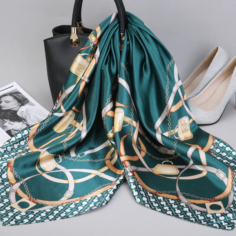 Женский Шелковый атласный шарф хиджаб с принтом квадратные шарфы и шали для