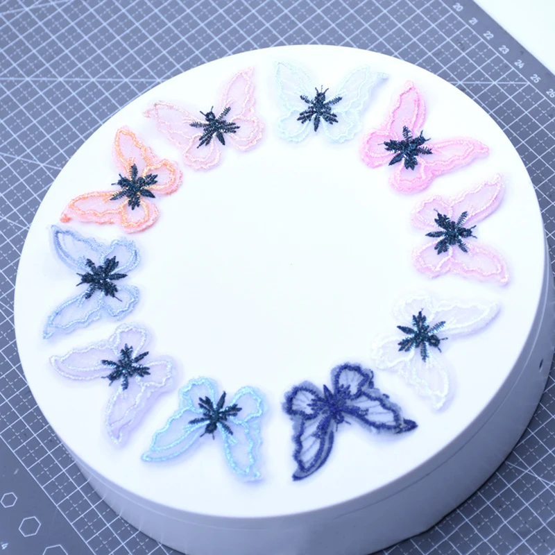 10pcs/set Double-layer Gold Silver Line Embroidery Butterfly Lace for Diy Hair Accessories Clothing Headdress Decoration - купить по