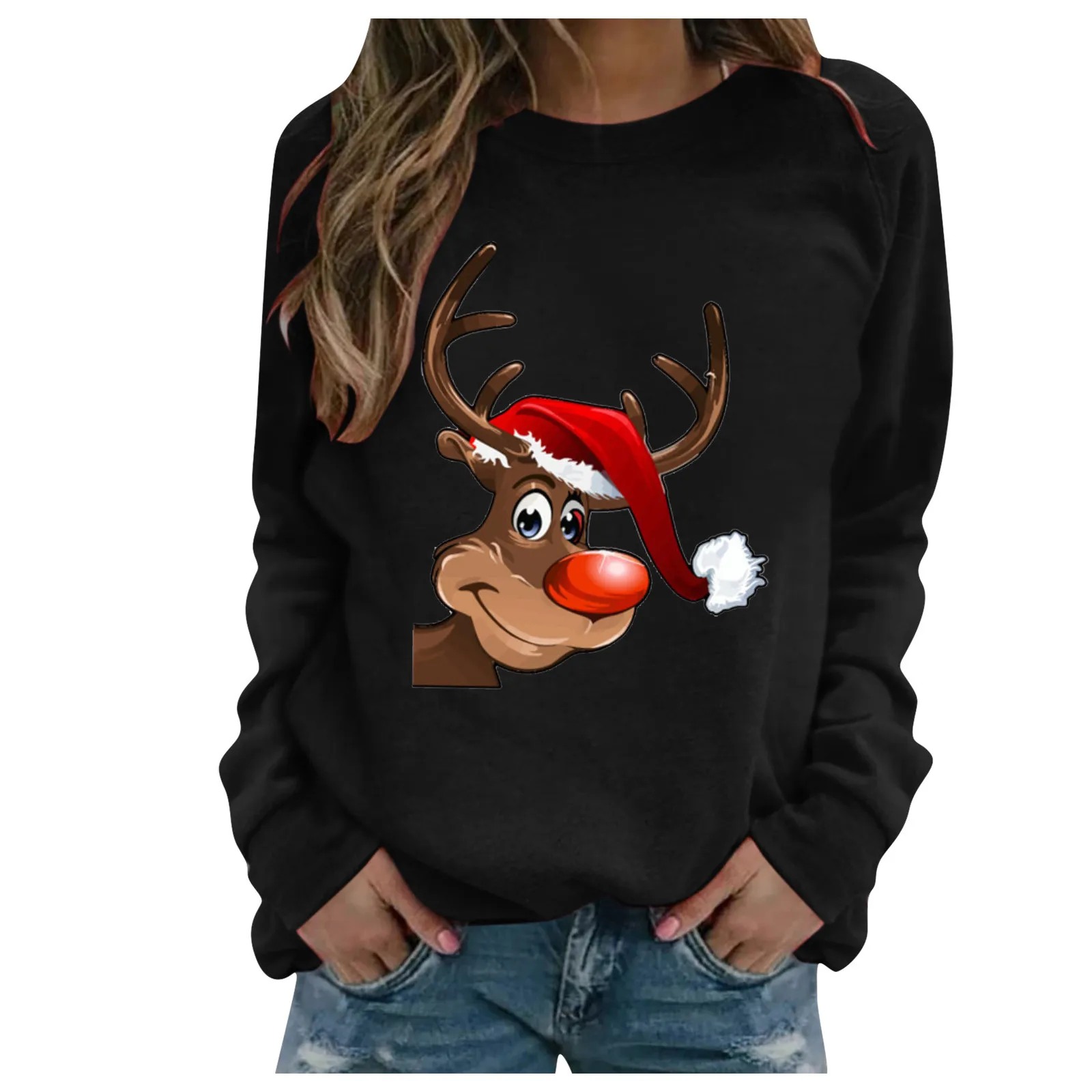 

Women's Christmas Print Long-sleeved Sweatshirt Casual Blouse Pullover Autumn Winter Warm Hoodies Casual Loose Hooded #YL5