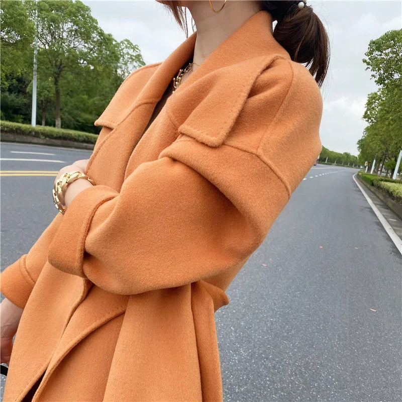 

Новинка весна-осень 2021 шерстяное пальто Yangfan двухстороннее твидовое детское Свободное пальто до колена средней длины в Корейском стиле