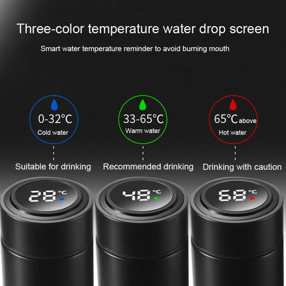 

500ml Anti-corrosion Temperature Display Stainless Steel Water Cup Bottle for Home