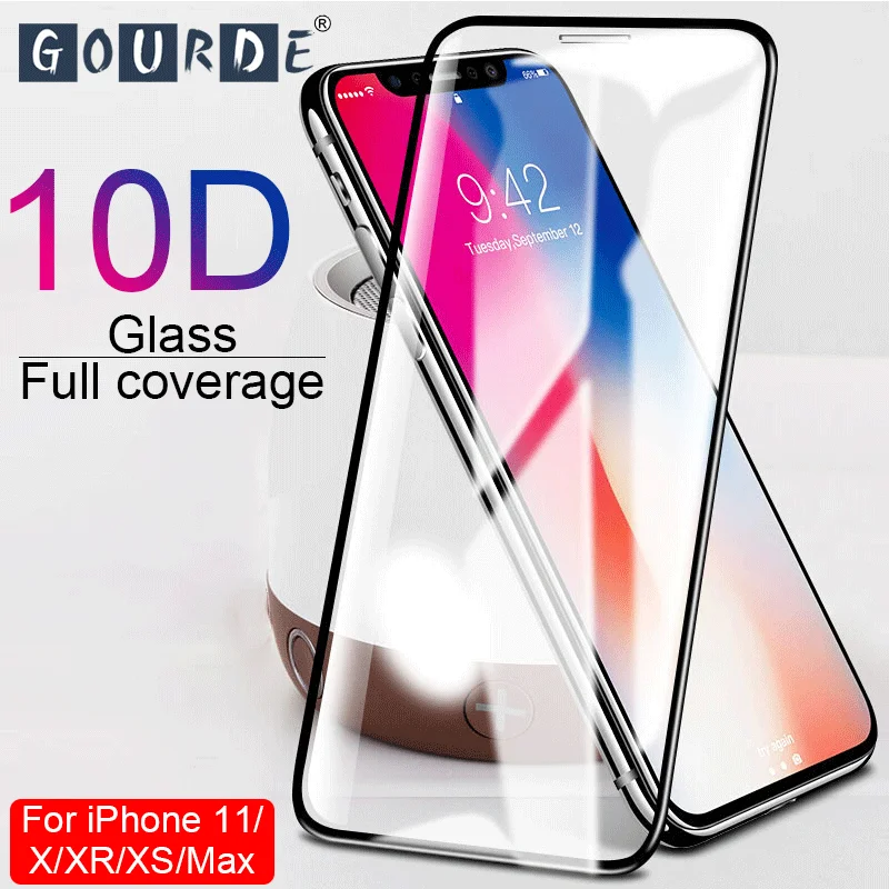 Gourde 10D Защитное стекло для iPhone 6 6S 7 8 plus X XS Защитное стекло для iPhone 7 6 X XR XS MAX защита экрана XR