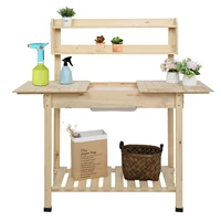 fir wooden garden workbench sliding table top with sink and storage rack 100x46x140cm suitable for balcony outdoorus stock