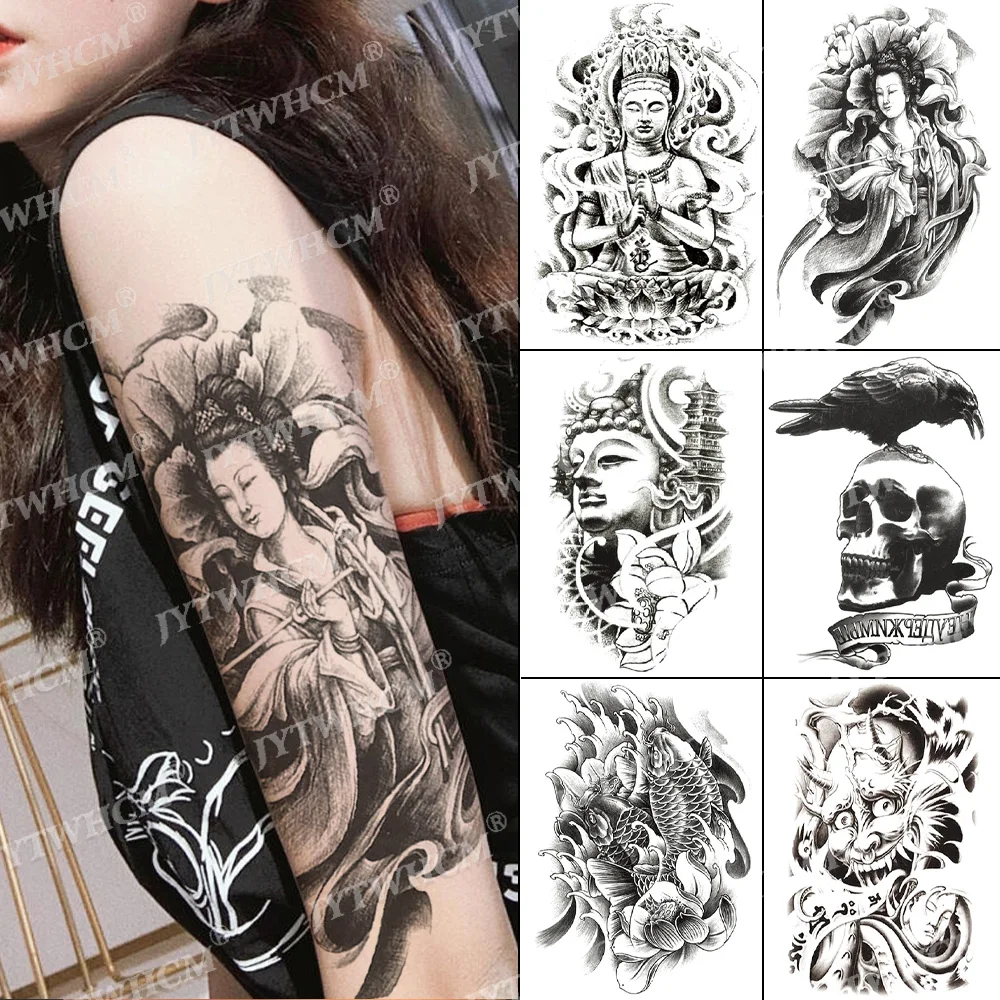Временные татуировки богини водонепроницаемые наклейки Череп ворона зло узор