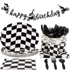 Гоночная тема для детской вечевечерние, черно-белая треугольная скатерть с флагом и чашкой, соломка, 2, 3, 4, день рождения, товары для вечерние