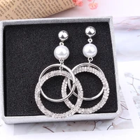 modern women earrings fashion crystal rhinestones earrings geometric imitation pearl stud earrings for women jewelry gift