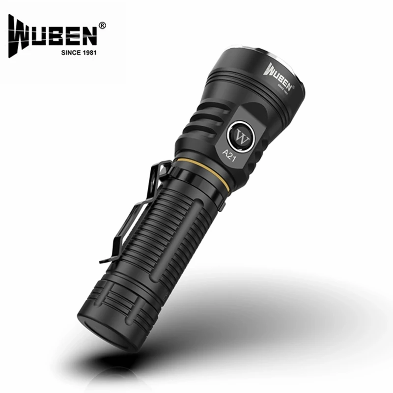 Preise WUBEN A21 Hight Leistungsstarke Taschenlampe CREE XHP 70,2 4200 Lumen Typ-C Wiederaufladbare Wasserdichte Licht Mit 21700 Batterie Für Camping