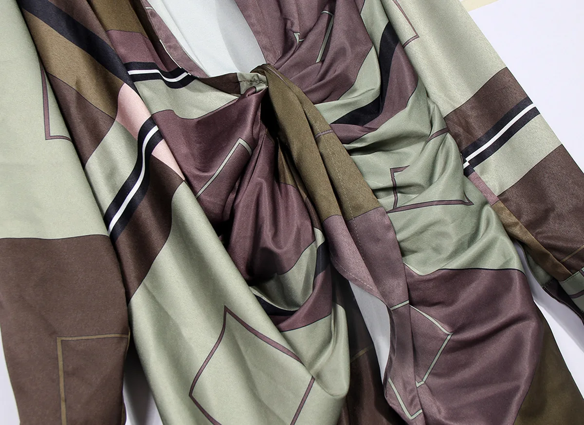 

Printed Shirt Women's Blouse 2021spring Autumn New Colored Geometric Blocks Personalized Pleated Shirt Dress Tops Mujer Camisas