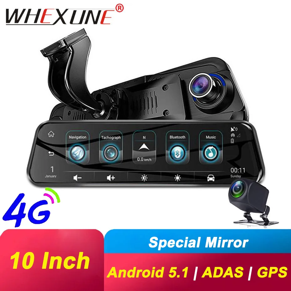 

WHEXUNE 10" 4G Car DVR Streaming Android Special Touch rearview mirror FHD 1080P Dual dash cam camera ADAS WiFi GPS Registrar