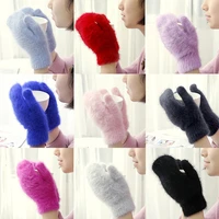 winter women soft wool rabbit hair warm knit gloves fashion lovely warmer girls candy color velvet mittens gloves hot sale
