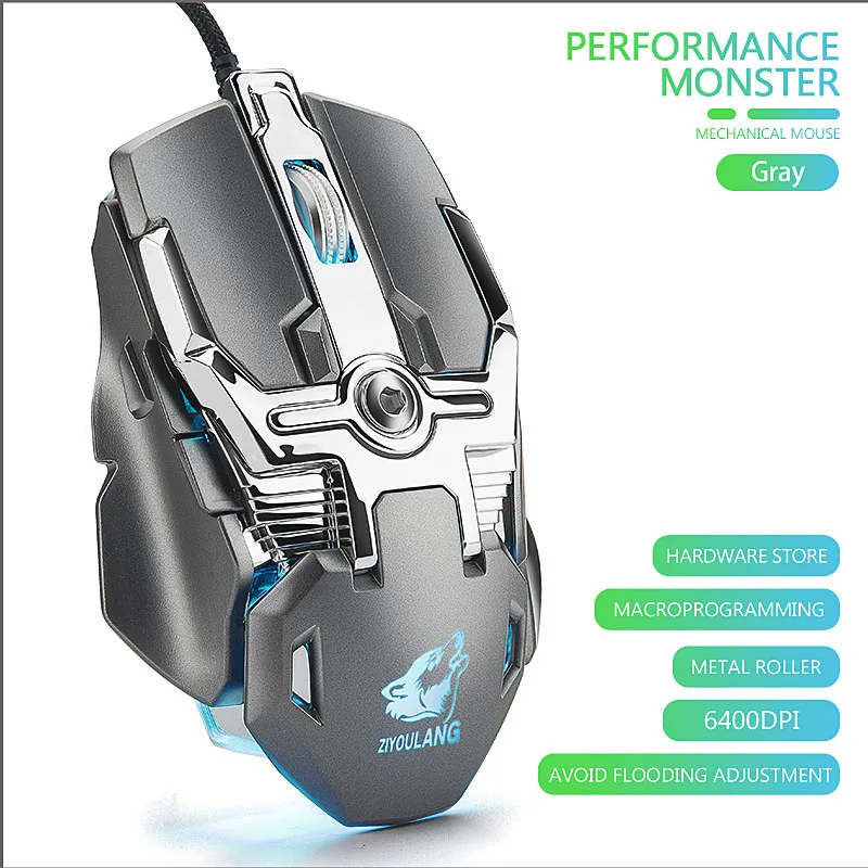 

V15 Professional 8 Button Mechanical Gaming Mouse USB Wired 6400DPI RGB Backlight Macro Mouse Gamer with pressure gun For Laptop