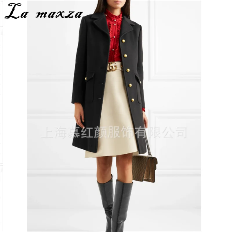 

Winter Plus Size Coat Office Lady Vintage Elegant Slim Korean Wool Clothes Black Long Coats