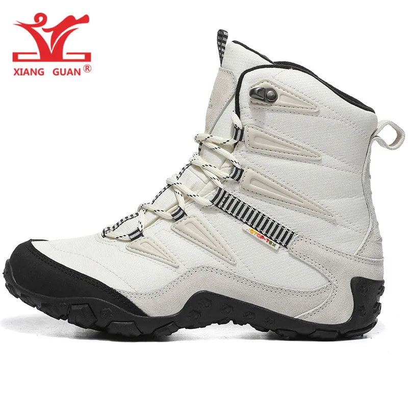 XIANG GUAN Man Hiking Shoes Men Waterproof Plush Warm High Top Climbing Mountain Tactical Boots Outdoor Sports Trekking Sneakers
