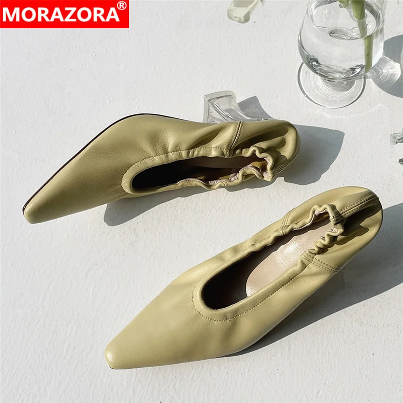 

MORAZORA/4 Цвета обувь из натуральной кожи; Модные женские плиссированные туфли на высоком прозрачном каблуке для ночных клубов; Вечерние туфли;...