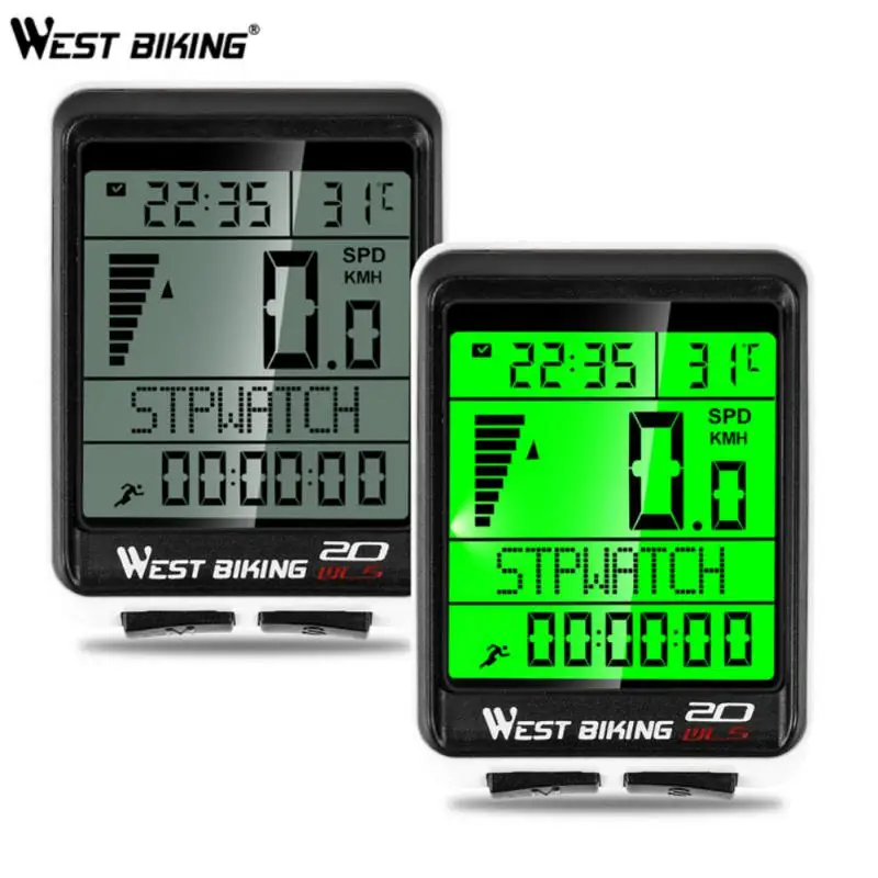 

West Biking Bicycle Stopwatch Speedometer With Battery Waterproof Bike Computer Wireless 5 Language Cycling Odometer LED Digital