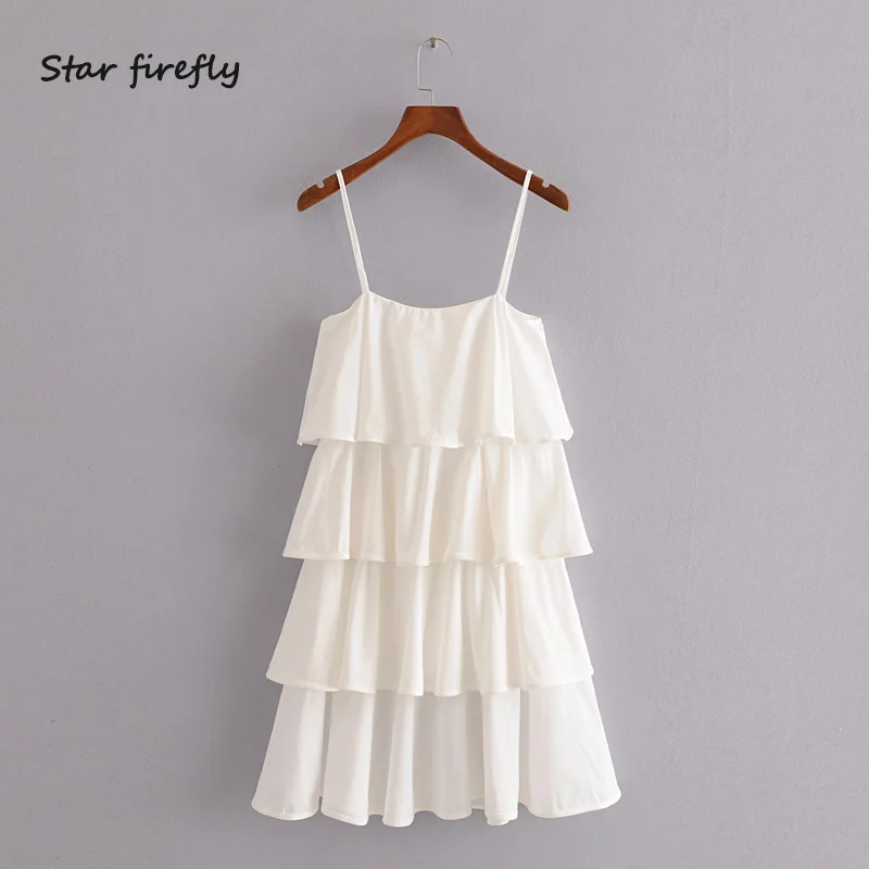 Женское платье на бретельках Star firefly белое Повседневное с многослойным декором