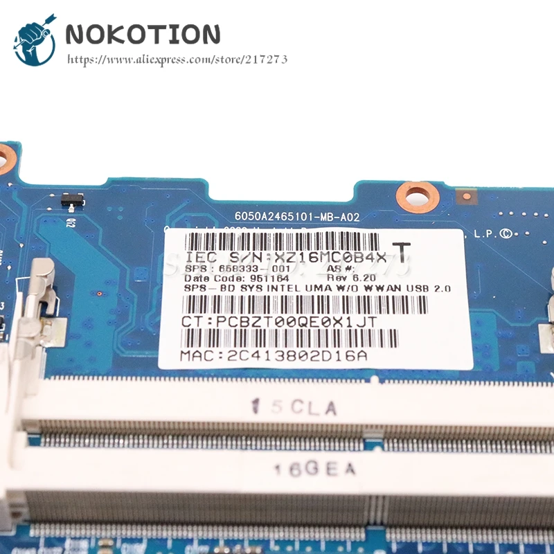 NOKOTION 646326-001 646325-001 658333-001 основная плата для hp ProBook 4430S 4330S материнская плата для ноутбука HM65 UMA DDR3