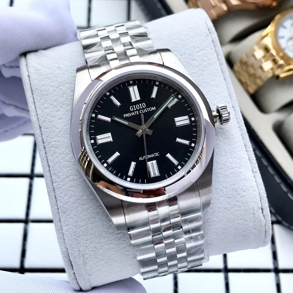 

Мужские автоматические часы с черным циферблатом, брендовые Роскошные светящиеся водонепроницаемые механические часы с ремешком из нержа...