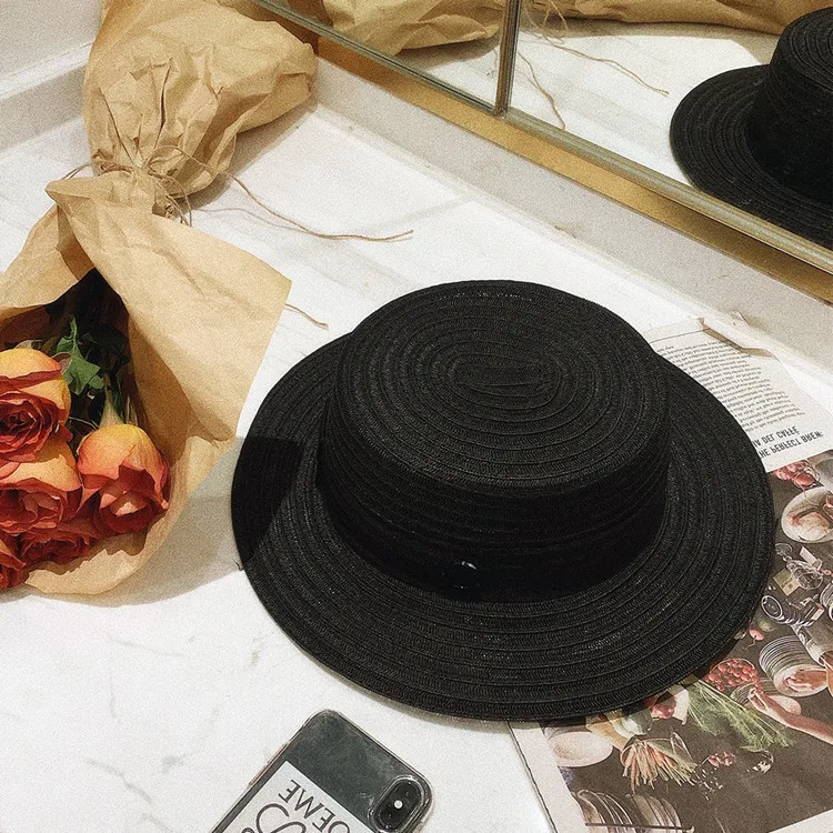 Шляпа женская Соломенная элегантная пляжная Панама от солнца с плоским верхом