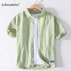 Schinteon мужская летняя рубашка с короткими рукавами, 100% чистый хлопок, Повседневная рубашка в японском стиле, отложной воротник с двумя боковыми карманами