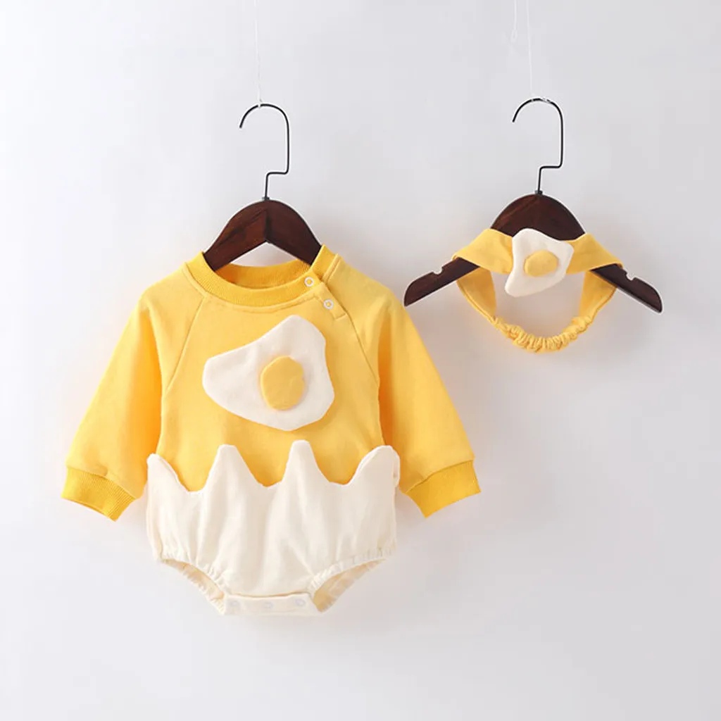 

Baby Kids Clothing Sets toddler Baby Kids Girls Boys Eggs Patchwork Romper Bodysuit Hairband Clothes деская дежда Ropa Teens