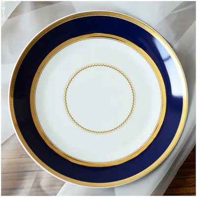 10.5inch plate Роскошный набор посуды для портретной посуды синего цвета, фарфоровая тарелка с вестерном, для домашнего свадебного украшения, подарки - Цвет: 10.5inch plate