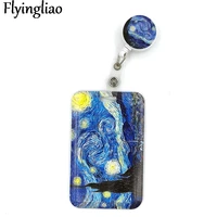 van gogh oil painting starry sky fashion women card holder lanyard colorful doctor student exhibition id card clips badge holder