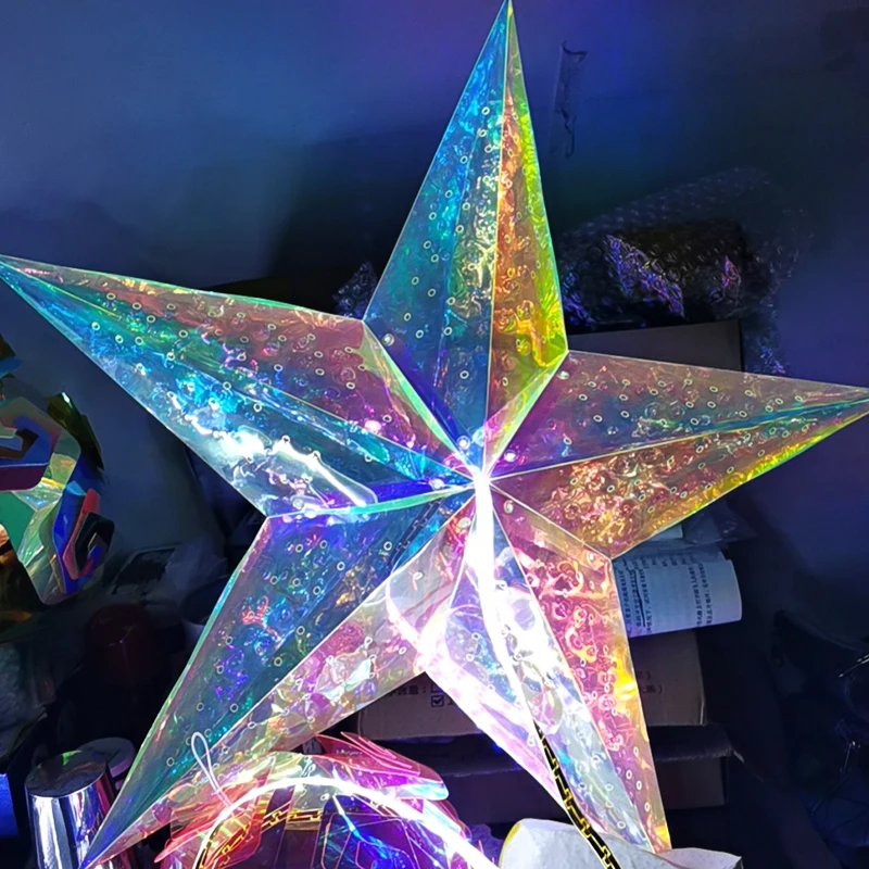 

Topper Star Decorating for Christmas Tree Hanging Ornaments Led lights Holiday Wedding Party DIY Home Decoration New Year 2022