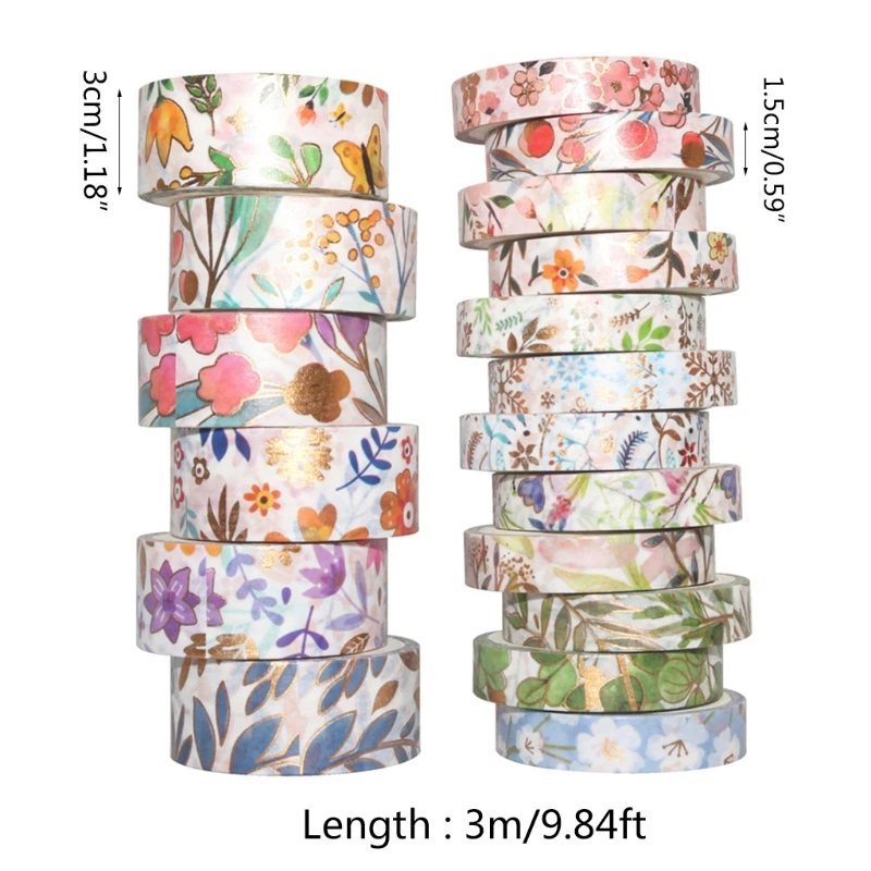 

18 Rolls Pretty Flowers Washi Masking Tape Beautiful Floral Gold Decorating Blooming Planners Scrapbook Gift Wrapping