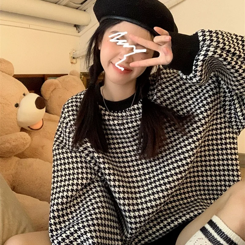Женские клетчатые толстовки Woherb пуловеры осенняя кавайная одежда шикарная